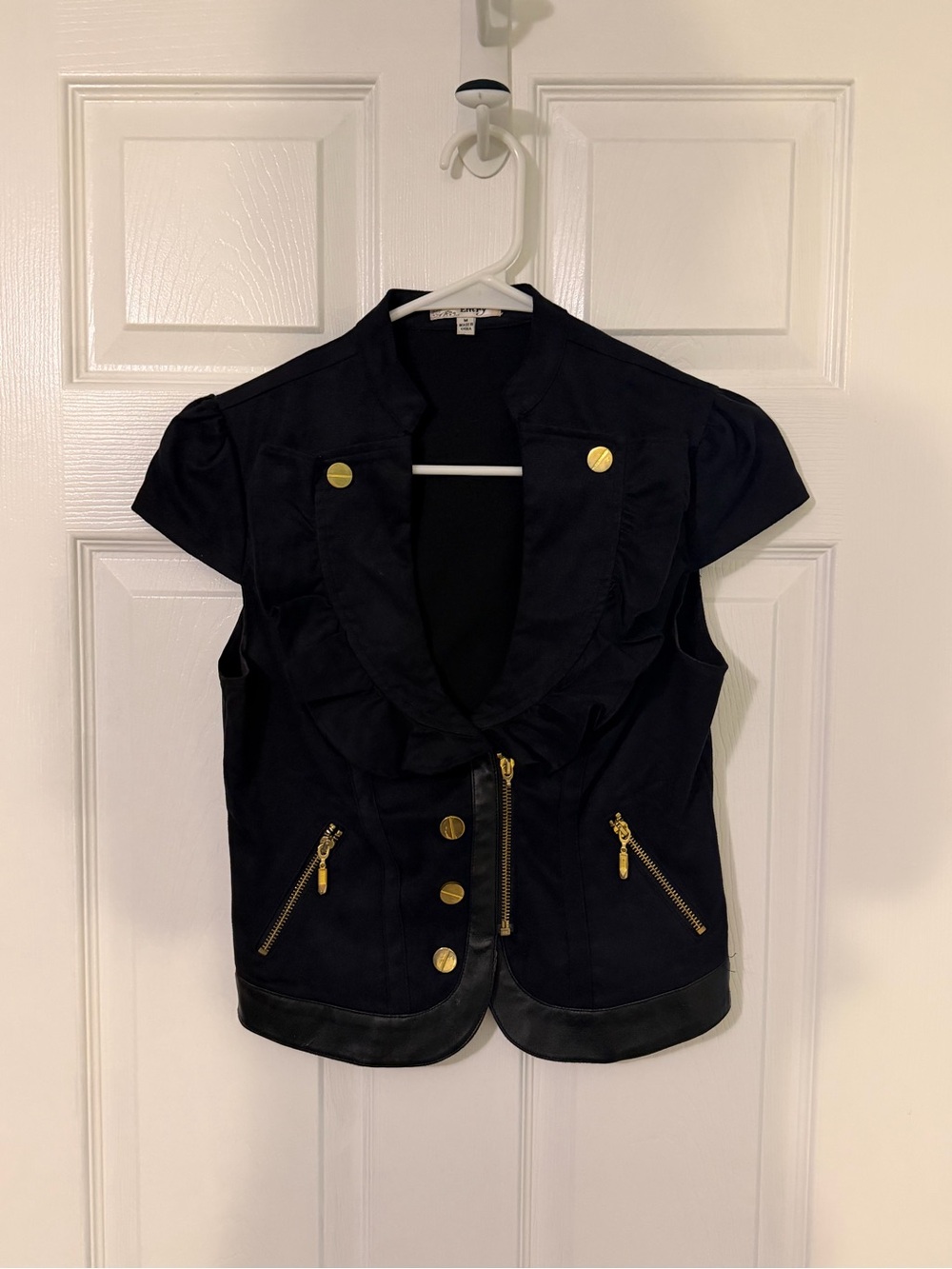 Entry Black Short Sleeve Military-Style Blazer with Gold Hardware